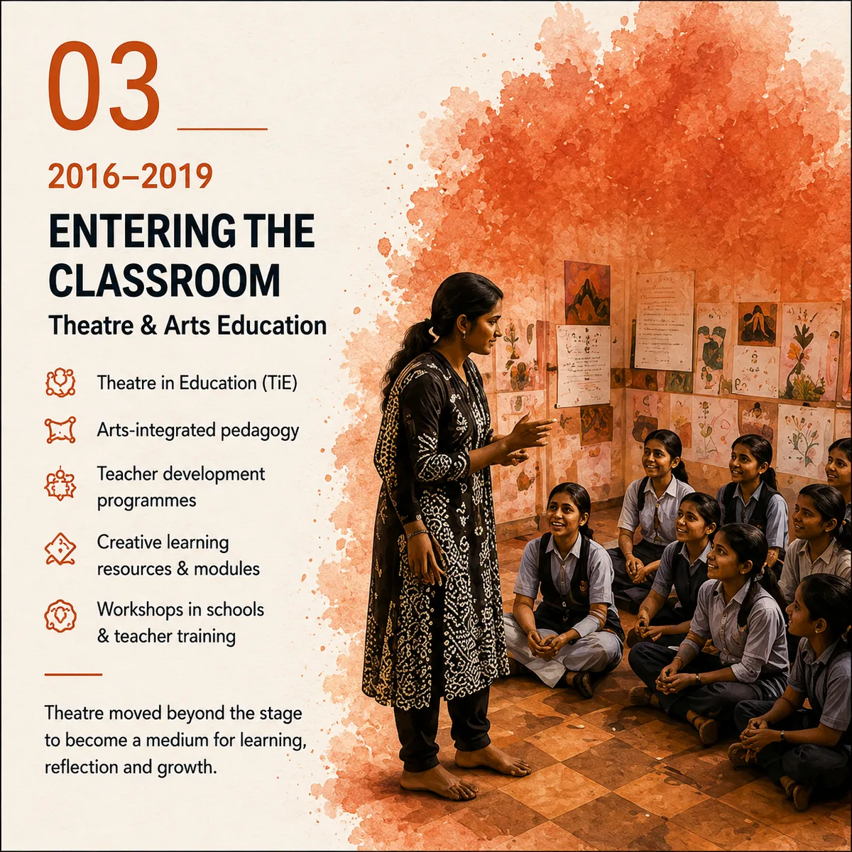 2016–2019: Entering the classroom — theatre and arts education